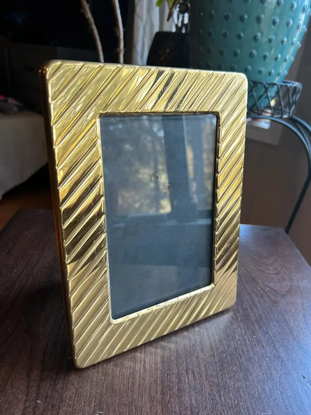 vintage solid brass picture frame diagonal ribbed pattern
